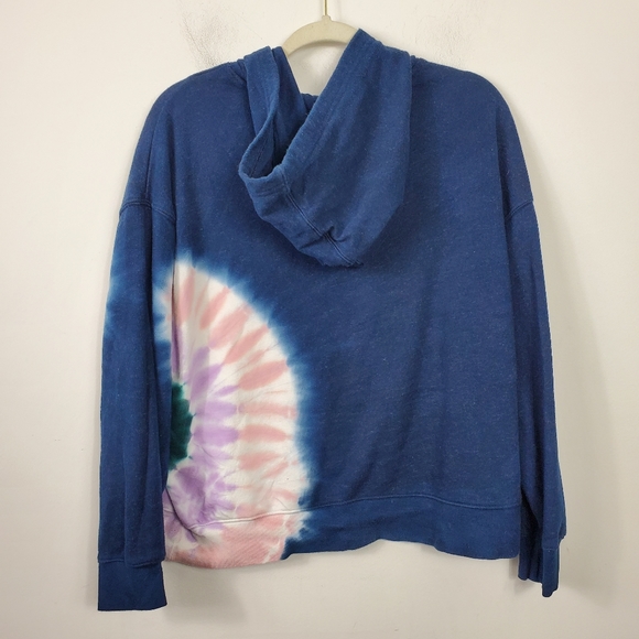 Wildfox Tie Dye Hoodie Womens Size L Boxy Cropped Fit Navy Blue Tie Dye Circle - Picture 4 of 6